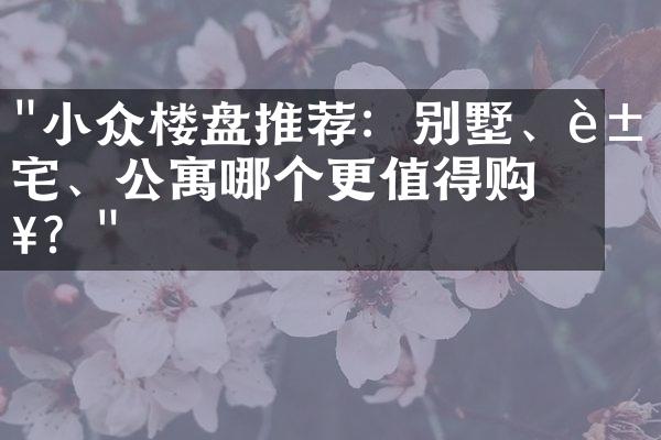 "小众楼盘推荐：别墅、豪宅、公寓哪个更值得购入？"