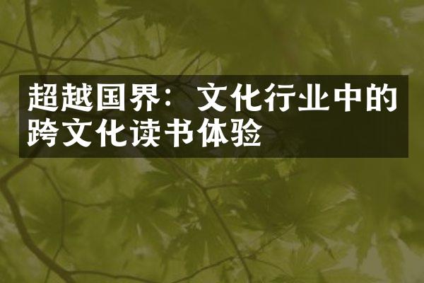 超越国界：文化行业中的跨文化读书体验