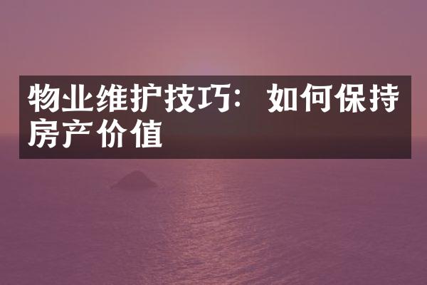 物业维护技巧：如何保持房产价值