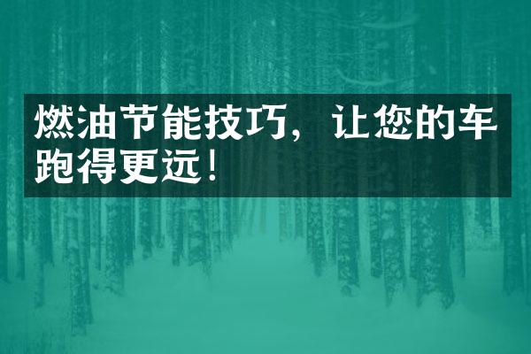 燃油节能技巧，让您的车跑得更远！