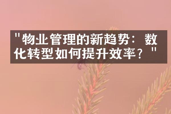 "物业管理的新趋势：数字化转型如何提升效率？"