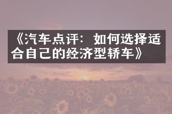 《汽车点评：如何选择适合自己的经济型轿车》