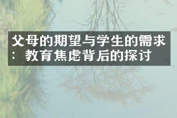 父母的期望与学生的需求：教育焦虑背后的探讨