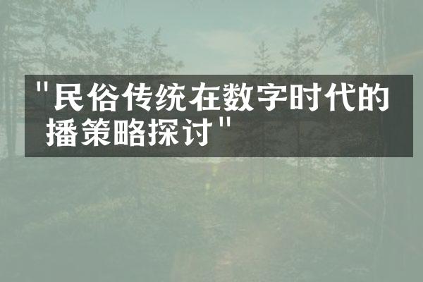 "民俗传统在数字时代的传播策略探讨"