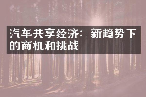 汽车共享经济：新趋势下的商机和挑战