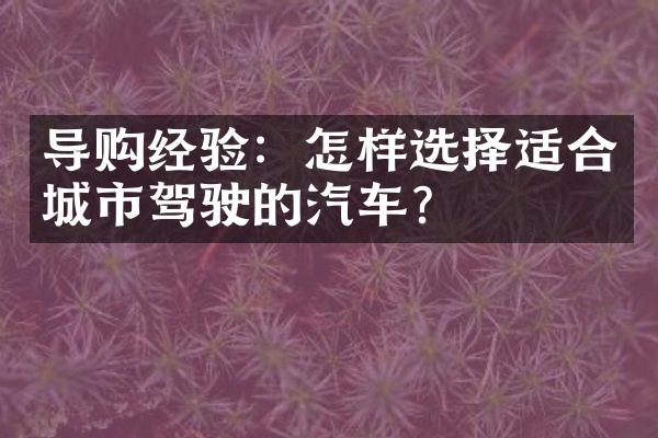 导购经验：怎样选择适合城市驾驶的汽车？