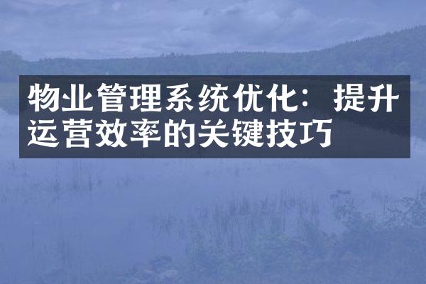 物业管理系统优化：提升运营效率的关键技巧