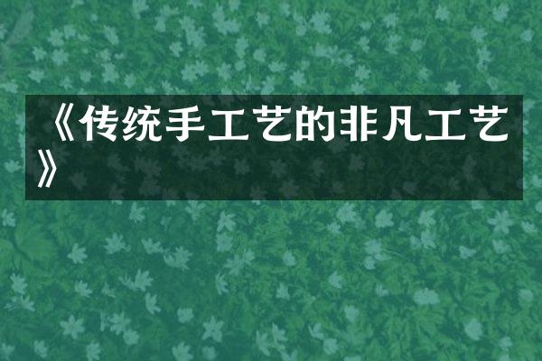 《传统手工艺的非凡工艺》