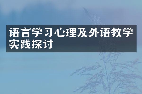 语言学习心理及外语教学实践探讨