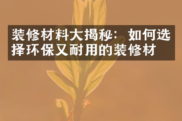 装修材料大揭秘：如何选择环保又耐用的装修材料