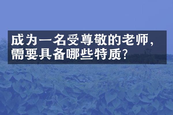 成为一名受尊敬的老师，需要具备哪些特质？