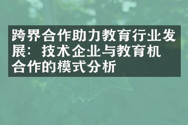 跨界合作助力教育行业发展：技术企业与教育机构合作的模式分析