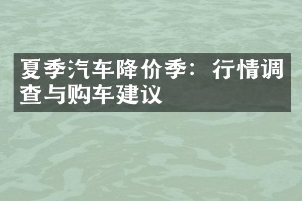 夏季汽车降价季：行情调查与购车建议