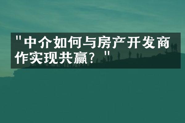 "中介如何与房产开发商合作实现共赢？"