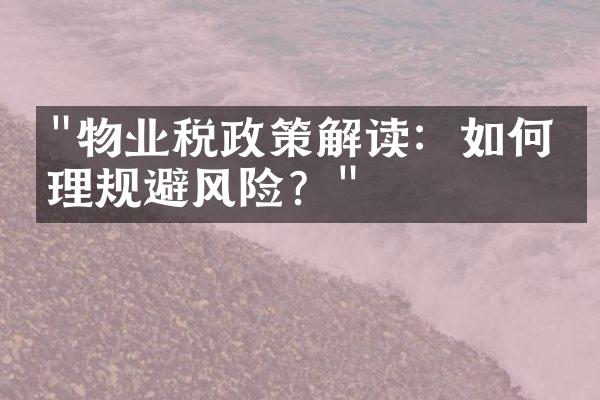 "物业税政策解读：如何合理规避风险？"