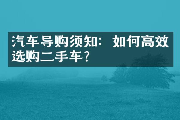 汽车导购须知：如何高效选购二手车？