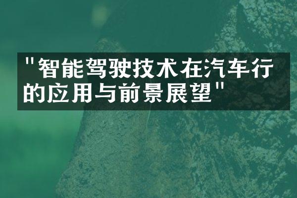 "智能驾驶技术在汽车行业的应用与前景展望"