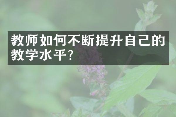 教师如何不断提升自己的教学水平？