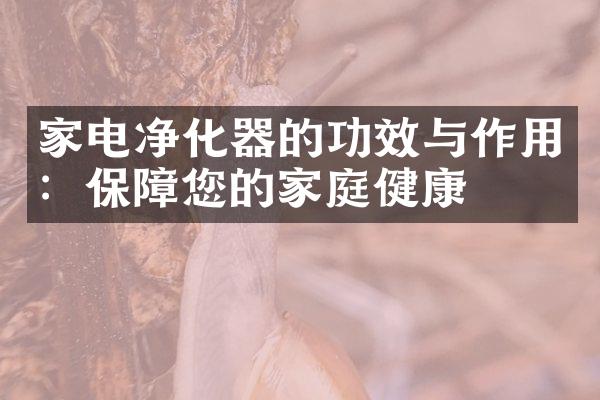 家电净化器的功效与作用：保障您的家庭健康