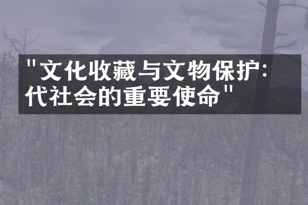 "文化收藏与文物保护：当代社会的重要使命"