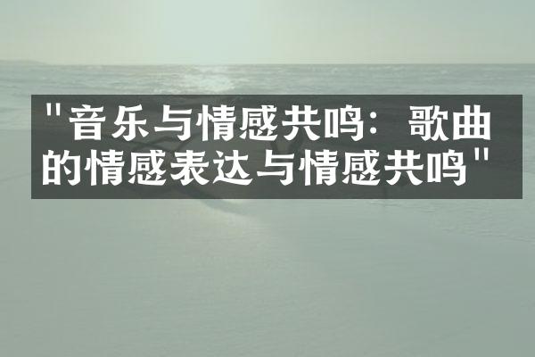 "音乐与情感共鸣：歌曲中的情感表达与情感共鸣"