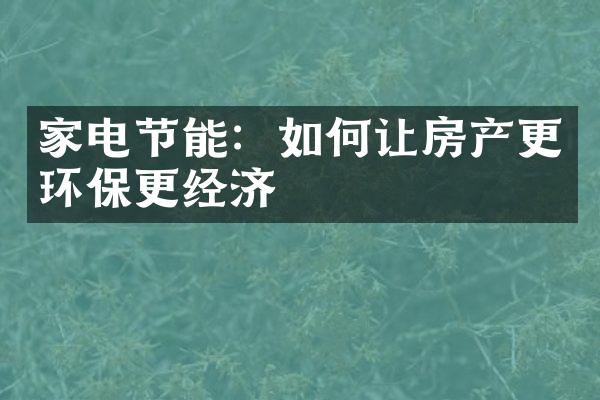 家电节能：如何让房产更环保更经济