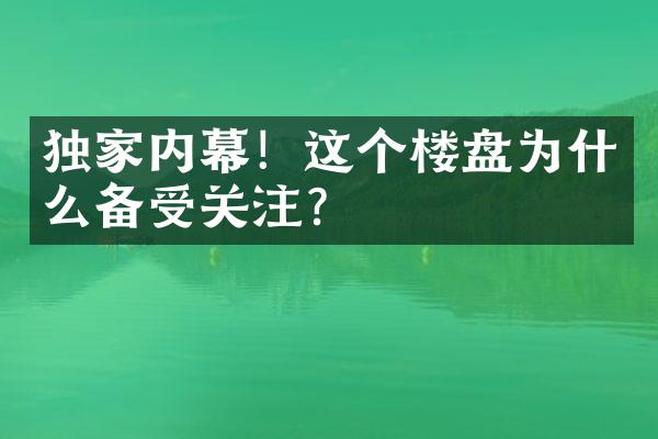 独家内幕！这个楼盘为什么备受关注？