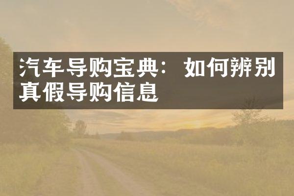 汽车导购宝典：如何辨别真假导购信息