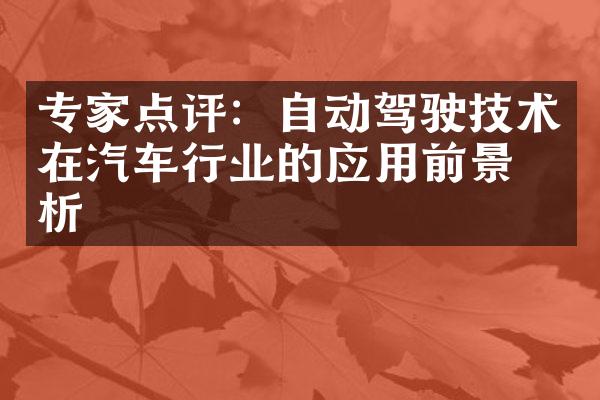 专家点评：自动驾驶技术在汽车行业的应用前景分析