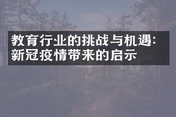 教育行业的挑战与机遇：新冠疫情带来的启示