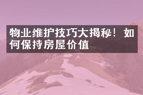 物业维护技巧大揭秘！如何保持房屋价值