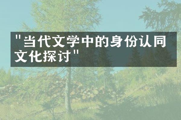 "当代文学中的身份认同与文化探讨"