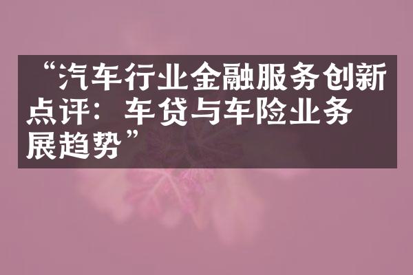 “汽车行业金融服务创新点评：车贷与车险业务发展趋势”