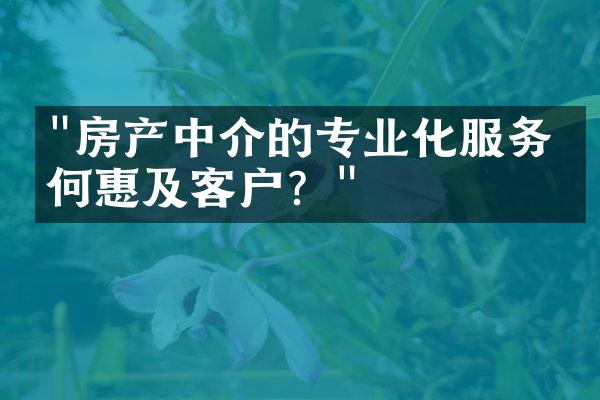 "房产中介的专业化服务如何惠及客户？"