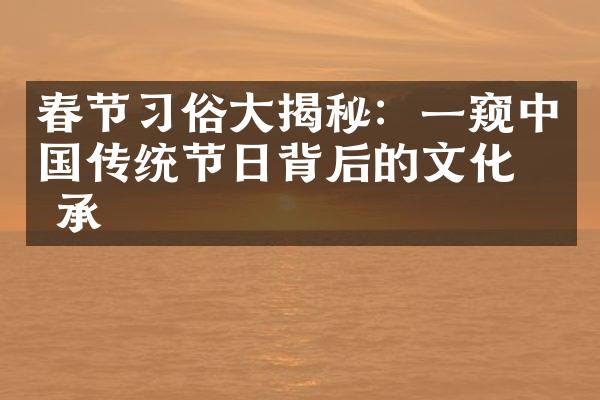 春节习俗大揭秘：一窥中国传统节日背后的文化传承