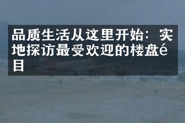 品质生活从这里开始：实地探访最受欢迎的楼盘项目