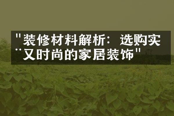 "装修材料解析：选购实用又时尚的家居装饰"