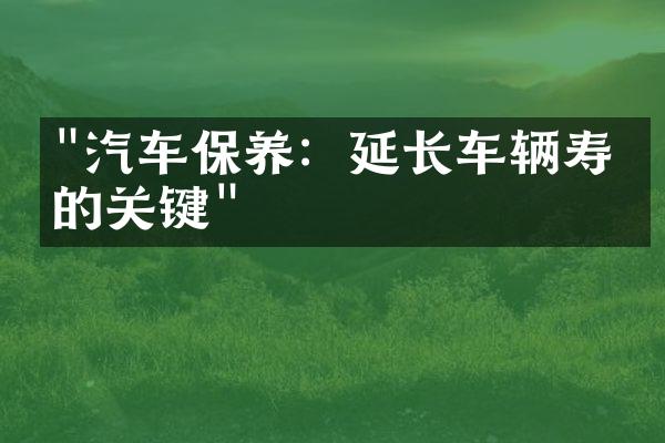 "汽车保养：延长车辆寿命的关键"