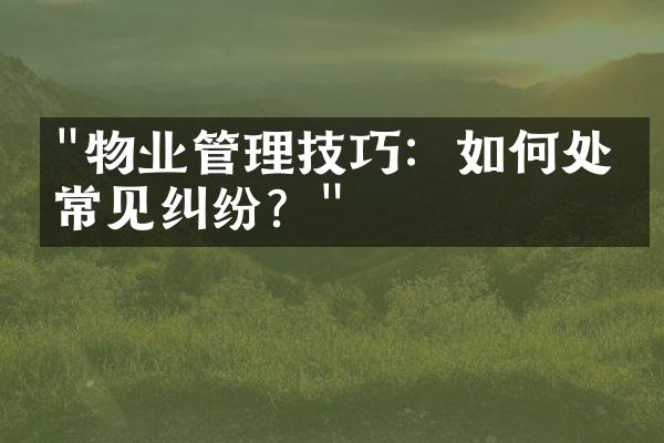 "物业管理技巧：如何处理常见纠纷？"