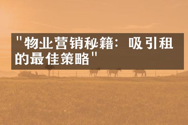 "物业营销秘籍：吸引租客的最佳策略"