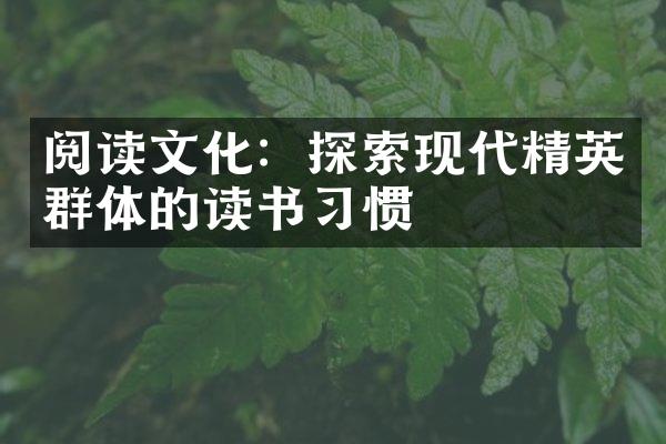 阅读文化：探索现代精英群体的读书习惯