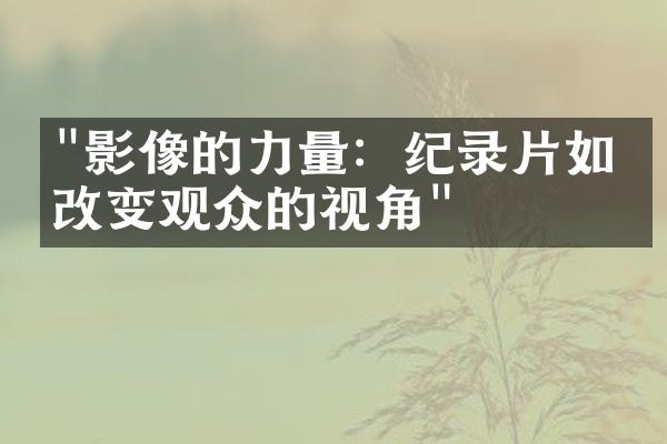 "影像的力量：纪录片如何改变观众的视角"