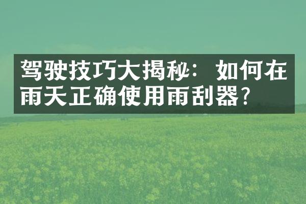 驾驶技巧大揭秘：如何在雨天正确使用雨刮器？