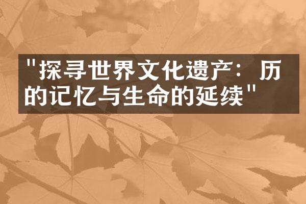 "探寻世界文化遗产：历史的记忆与生命的延续"