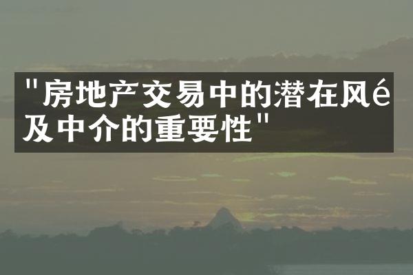 "房地产交易中的潜在风险及中介的重要性"