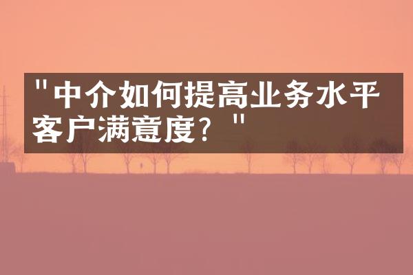 "中介如何提高业务水平与客户满意度？"