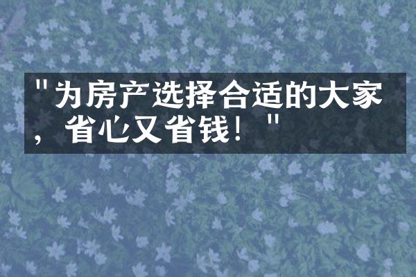 "为房产选择合适的大家电，省心又省钱！"