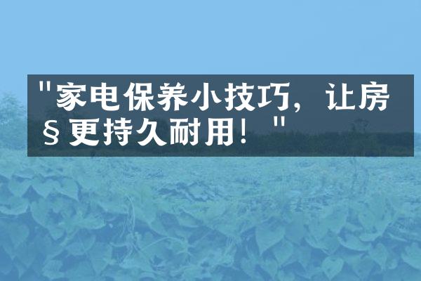 "家电保养小技巧，让房产更持久耐用！"