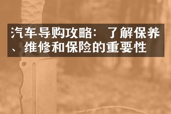 汽车导购攻略：了解保养、维修和保险的重要性！