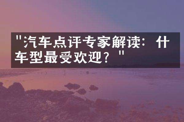 "汽车点评专家解读：什么车型最受欢迎？"